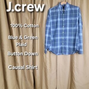 J. Crew Blue and Green Plaid Men's Shirt